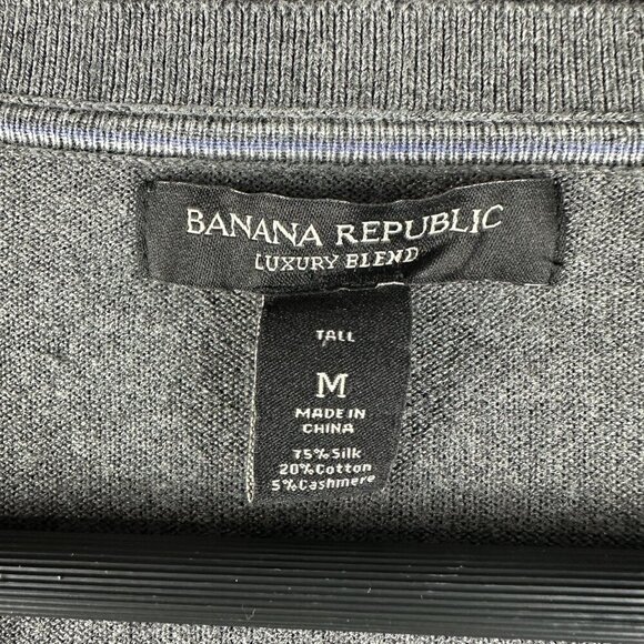 Banana Republic Sweater Mens Medium Luxury Blend Silk Cashmere Cotton VNeck Gray - Picture 4 of 7